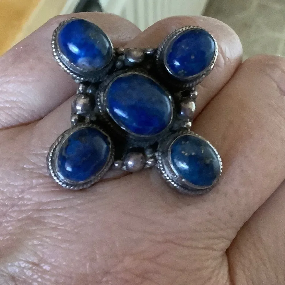 𝅺sterling SILVER 925 VINTAGE LAPIS LAZULI WOMAN RING SIZE US 7.5​​